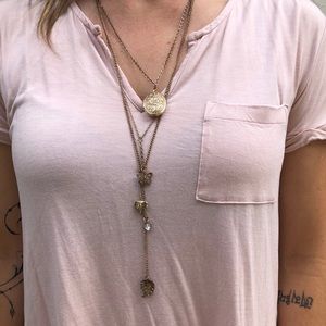 Gold Layered Necklace w Multiple Pendants